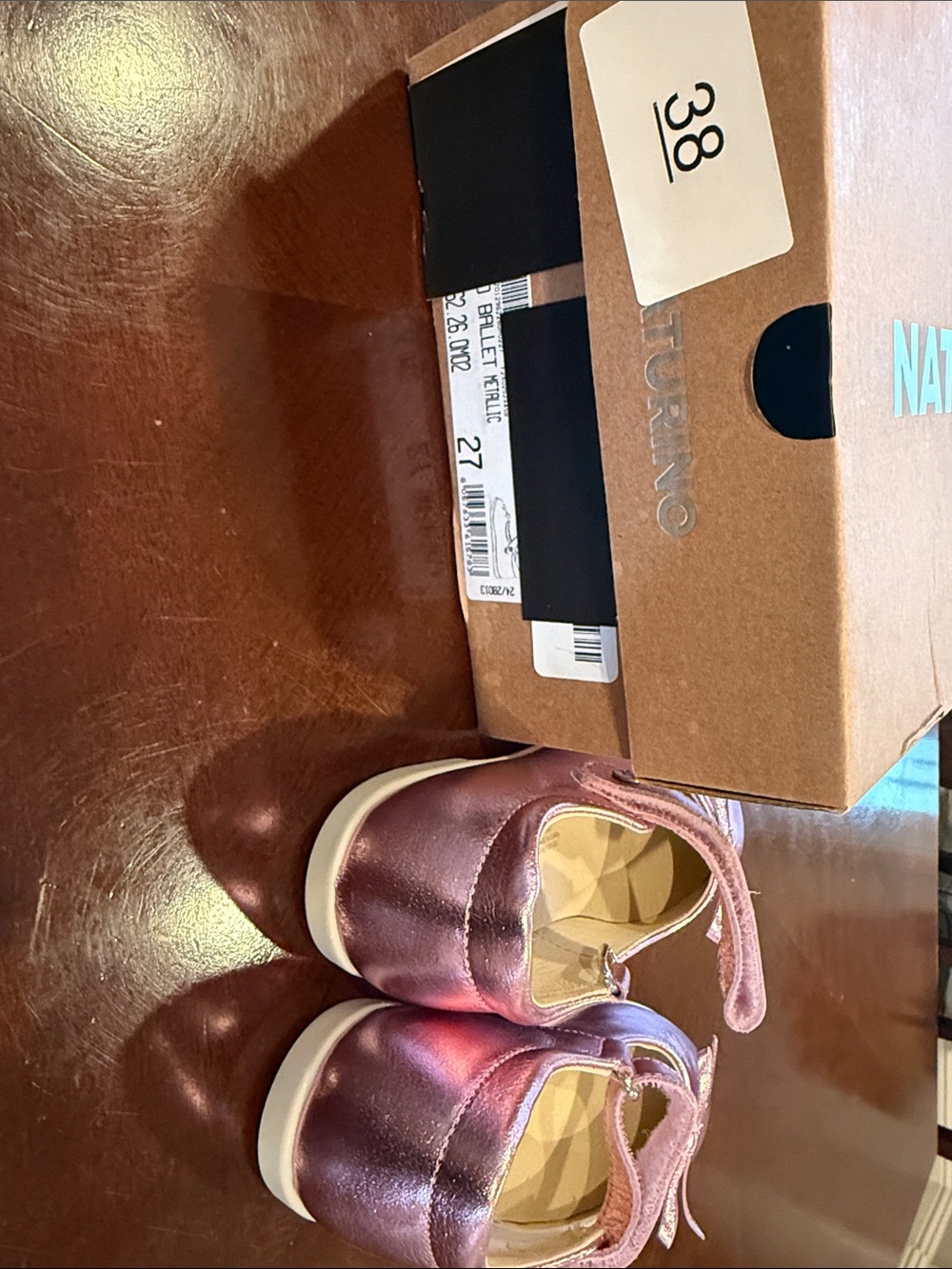 Naturino Girls Metallic Pink Mary Jane Shoes with Bow, Size 27 - Picture 3 of 3